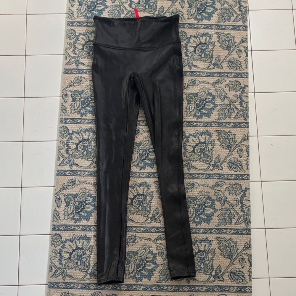 SPANX Black High-Waisted Leather Leggings Small NEW nwot